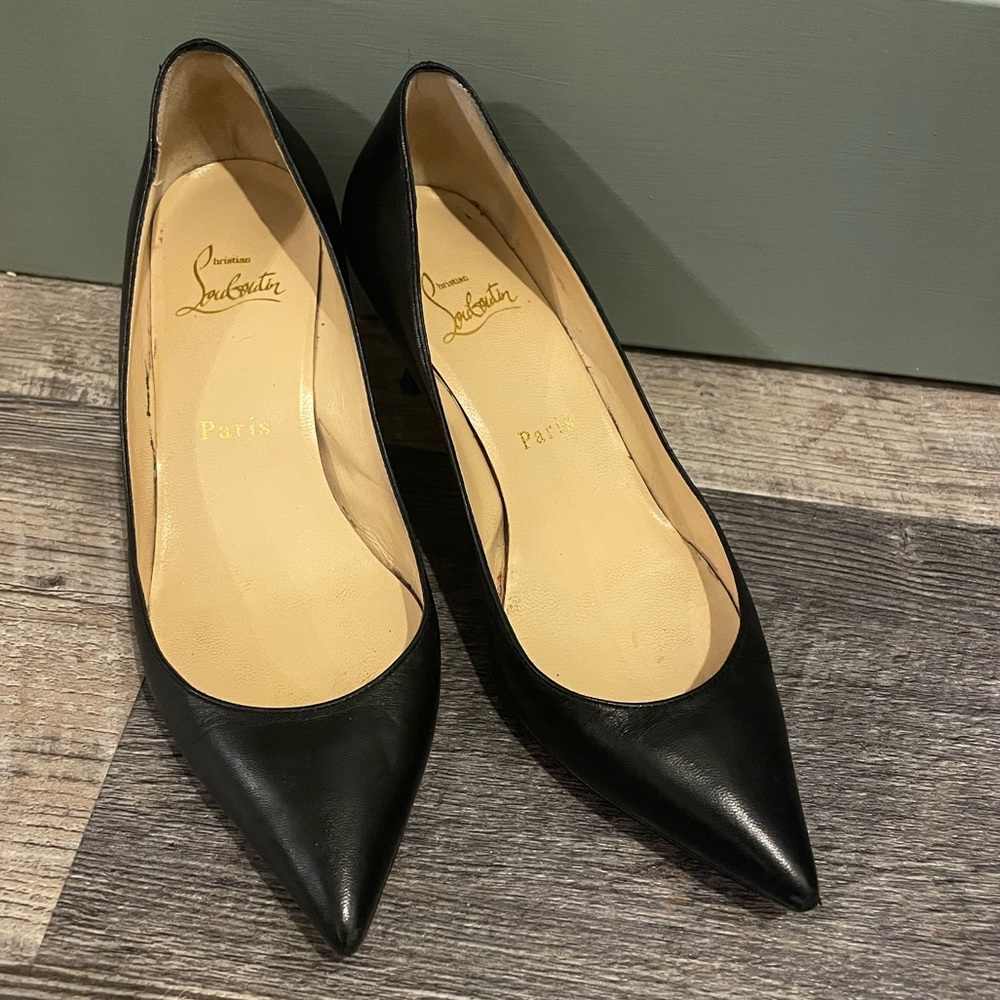 Christian Louboutin matte Black Pointed Heels red bottom women’s shoes sz 6 / 36